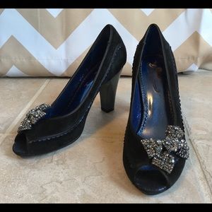 Poetic License Jeweled Black Suede Heel
